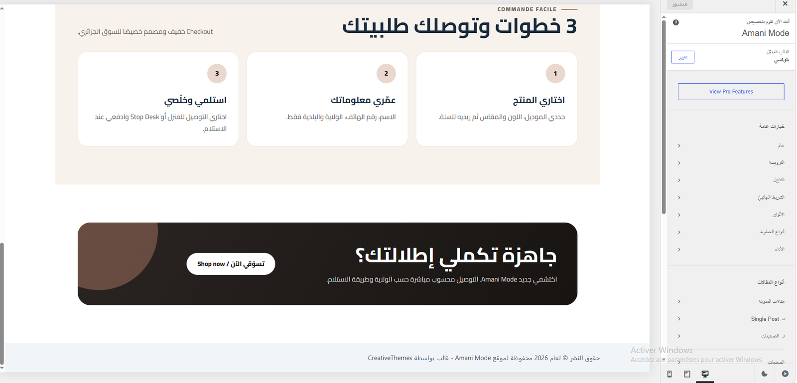 Customizer الحقيقي لثيمات EcomFlow DZ